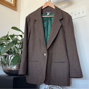Vintage 90s Retro Sag Harbor Collegiate Houndstooth Plaid Blazer Jacket Sz 16